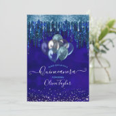 Chinees blauw water druist glitterballonnen Quince Kaart (Staand voorkant)