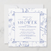 Chinees Blauw & Wit  Bloemen Baby shower Kaart (Voorkant)