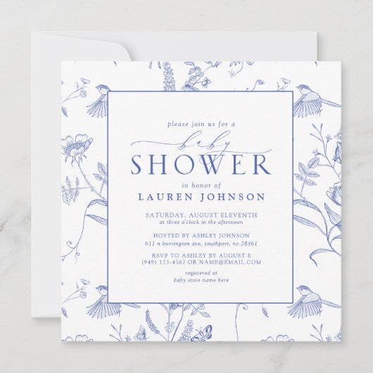 Chinees Blauw & Wit  Bloemen Baby shower Kaart (Voorkant)