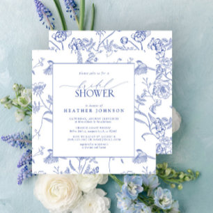 Chinees Blauw&Wit Vintage Bloem Bruidsdouche Kaart
