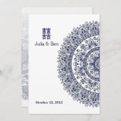 Chinees Blauw Witte Porselein Dubbel Geluk Kaart (Voorkant / Achterkant)