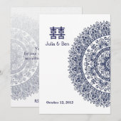 Chinees Blauw Witte Porselein Dubbel Geluk Kaart (Voorkant / Achterkant)