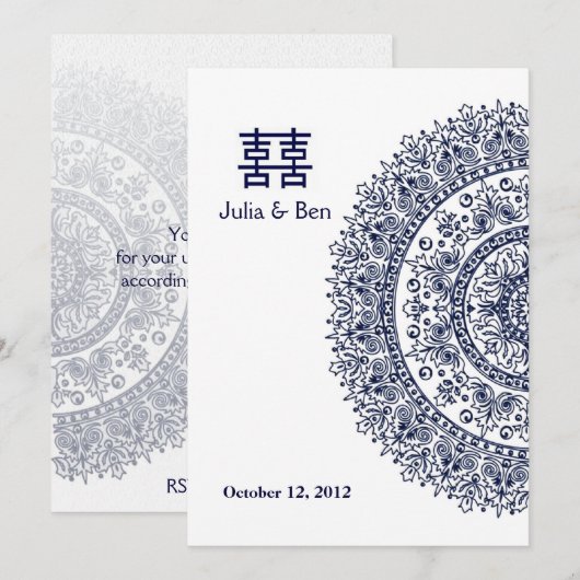 Chinees Blauw Witte Porselein Dubbel Geluk Kaart (Voorkant / Achterkant)