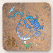 Chinees blauwe draak op roestbakken bier onderzetter (Voorkant)