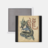 Chinees Blauwe Draak Vierkante Magneet (Voorkant / Achterkant)