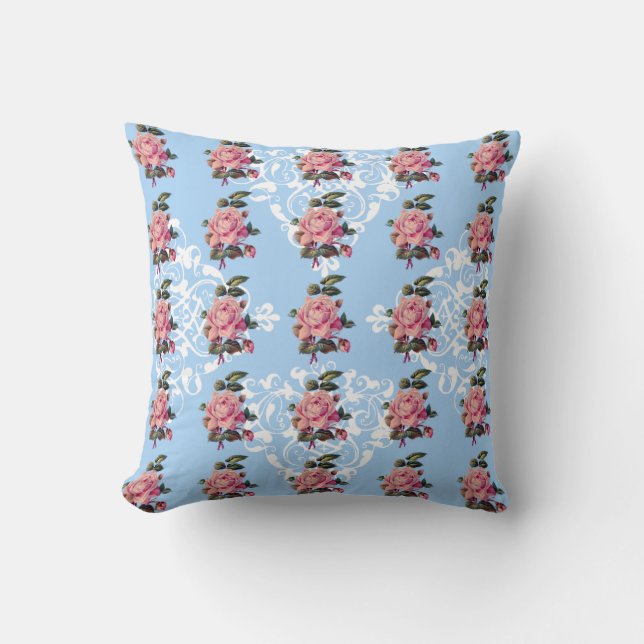 Chinees Bleek blauw met Rozen Pillow Kussen (Voorkant)