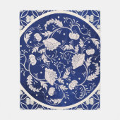 Chinees Bloemen Ronde: Blauw Waterverf  Fleece Deken (Voorkant)