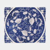 Chinees Bloemen Ronde: Blauw Waterverf  Fleece Deken (Voorkant (Horizontaal))