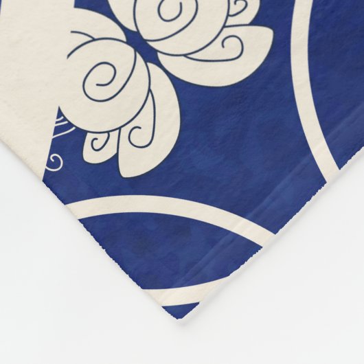 Chinees Bloemen Ronde: Blauw Waterverf  Fleece Deken (Hoek)