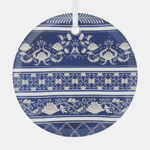 Chinees Bloemenblauw: Waterverf grenzen Glas Ornament