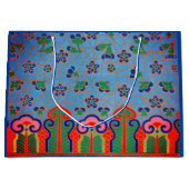 CHINEES BLOEMMOTIEF CADEAUZAK BLOEMBLAUW ROZE GROOT CADEAUZAKJE (Voorkant)