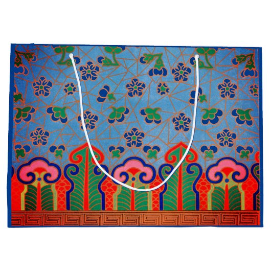 CHINEES BLOEMMOTIEF CADEAUZAK BLOEMBLAUW ROZE GROOT CADEAUZAKJE (Achterkant)