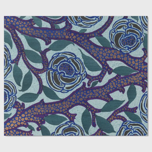 CHINEES BLOEMPATROON WIKKELPAPIER IN BLUES CADEAUPAPIER (Vlak)