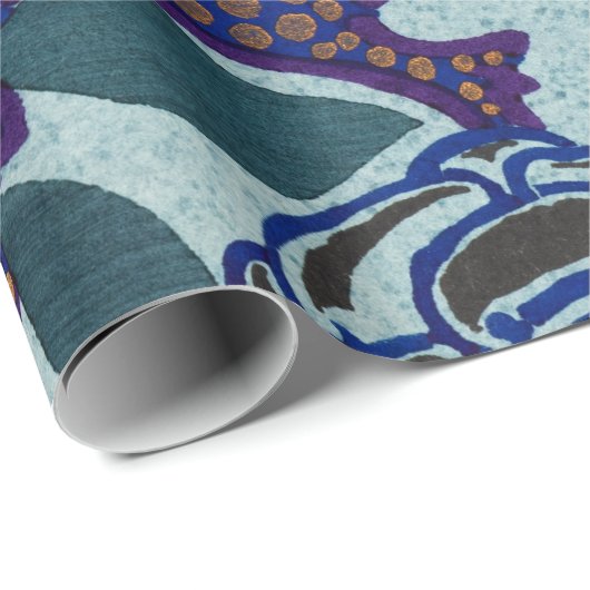 CHINEES BLOEMPATROON WIKKELPAPIER IN BLUES CADEAUPAPIER (Rol Hoek)