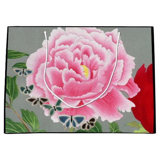 CHINEES BLOEMROOD EN ROZE CADEAUZAK GROOT CADEAUZAKJE (Voorkant)