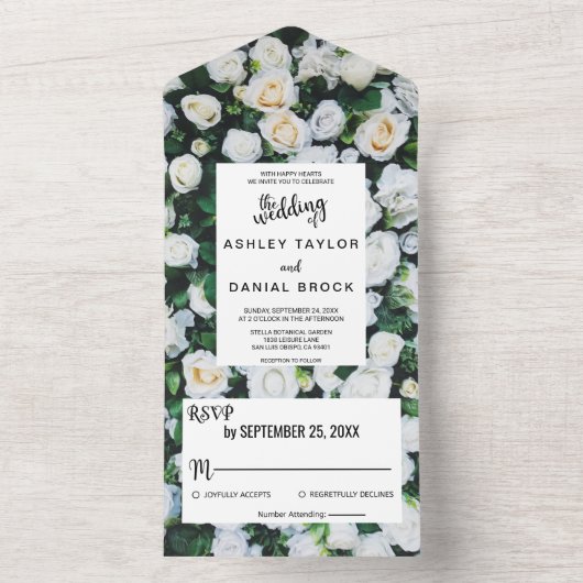 Chinees botanische bloesems witte rozen bloemen br all in one uitnodiging (Binnen)