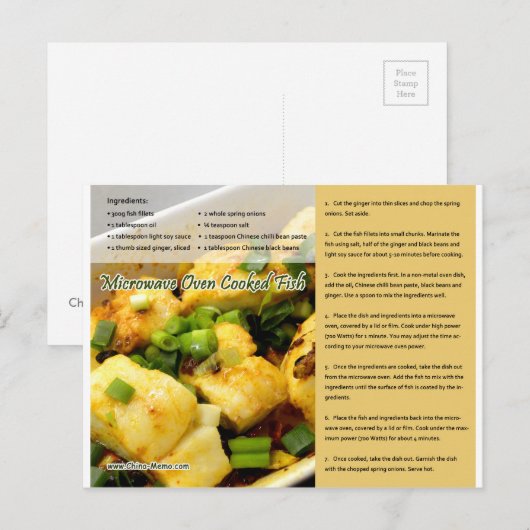 Chinees Briefkaart voor microgolfgekookte vis (Voorkant / Achterkant)