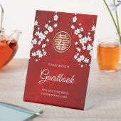 Chinees bruiloft Cherry Blossom Guestbook Reclamebord Met Voetstuk (Insitu)