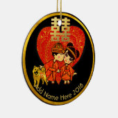 Chinees bruiloft decor - schattig paar - hond Cust Keramisch Ornament (Rechts)