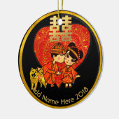 Chinees bruiloft decor - schattig paar - hond Cust Keramisch Ornament (Links)