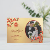 Chinees bruiloft dubbel geluk Cherry Blossom Bedankkaart (Staand voorkant)