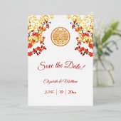 Chinees bruiloft dubbel geluk Cherry Blossom Folie Uitnodiging (Staand Voorkant)