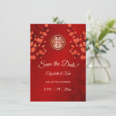 Chinees bruiloft dubbel geluk Cherry Blossom Save The Date (Staand voorkant)