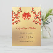 Chinees bruiloft dubbel geluk Cherry Blossom Save The Date (Staand voorkant)