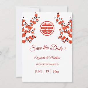 Chinees bruiloft dubbel geluk Cherry Blossom Save The Date