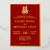 Chinees bruiloft dubbel geluk plechtig rood folie uitnodiging (Voorkant)