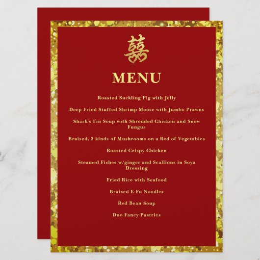 Chinees bruiloft dubbel geluk plechtig rood menu (Voorkant / Achterkant)