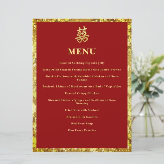 Chinees bruiloft dubbel geluk plechtig rood menu (Staand voorkant)