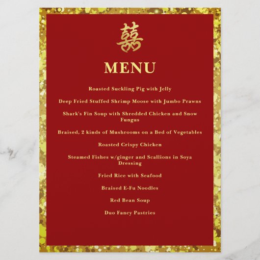 Chinees bruiloft dubbel geluk plechtig rood menu (Voorkant)