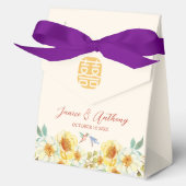 Chinees bruiloft geel blauwe bloemvogel bedankdoosjes (Voorkant)