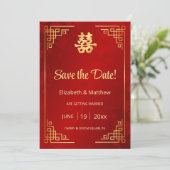 Chinees Bruiloft Goud Lijst Save The Date (Staand voorkant)