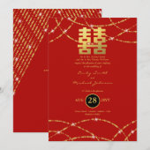 Chinees bruiloft gouden lampjes Dubbelgeluk Kaart (Voorkant / Achterkant)