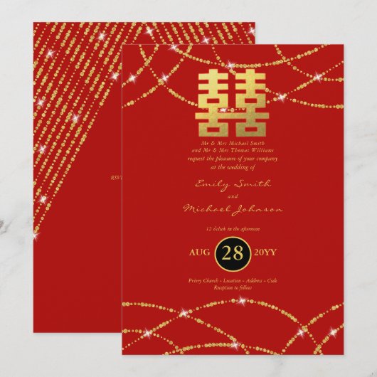 Chinees bruiloft gouden lampjes Dubbelgeluk Kaart (Voorkant / Achterkant)