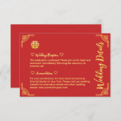 Chinees bruiloft gouden lijst dubbel xi details informatiekaartje (Voorkant / Achterkant)