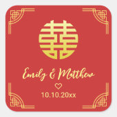 Chinees bruiloft gouden lijst dubbel xi vierkante sticker (Voorkant)