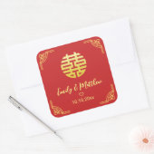 Chinees bruiloft gouden lijst dubbel xi vierkante sticker (Envelop)