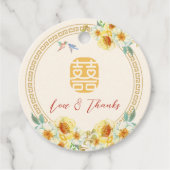 Chinees bruiloft lijst geel bloemenvogel elegant bedankjes labels (Voorkant)
