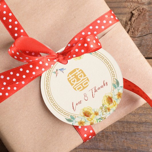 Chinees bruiloft lijst geel bloemenvogel elegant bedankjes labels