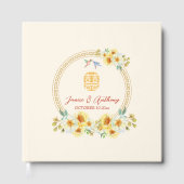 Chinees bruiloft lijst geel bloemenvogel elegant gastenboek (Voorkant)