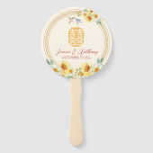 Chinees bruiloft lijst geel bloemenvogel elegant handwaaier (Voorkant)
