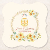 Chinees bruiloft lijst geel bloemenvogel elegant kartonnen onderzetters (Voorkant)