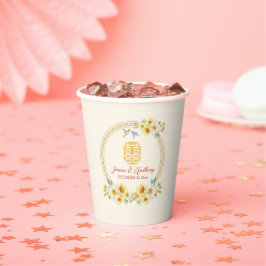 Chinees bruiloft lijst geel bloemenvogel elegant papieren bekers