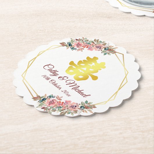 Chinees bruiloft met bloem kartonnen onderzetters (Gekanteld)