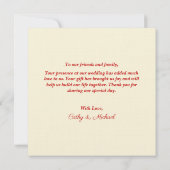 Chinees bruiloft rode beige florale oots bedankkaart (Achterkant)