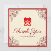 Chinees bruiloft rode beige florale oots bedankkaart (Voorkant)