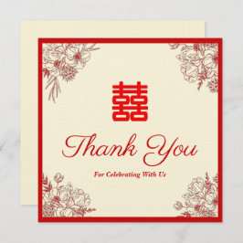 Chinees bruiloft rode beige florale oots bedankkaart